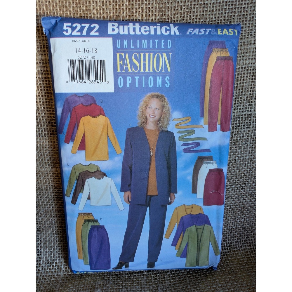 Butterick 5272 Sewing Pattern Misses Jacket Belt Top Skirt Pants Size 14-18